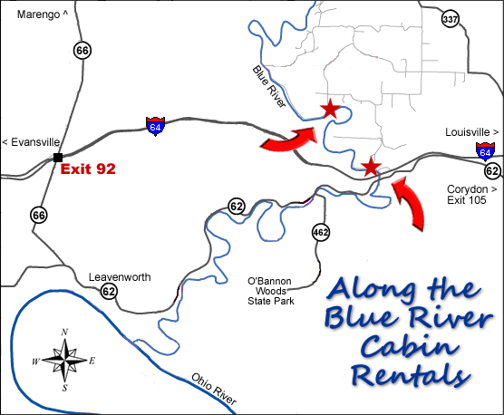 map to Along the Blue River Cabin Rentals